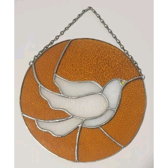 Round Suncatcher Stained Glass White Bird 9.25" - Picture 1 of 8